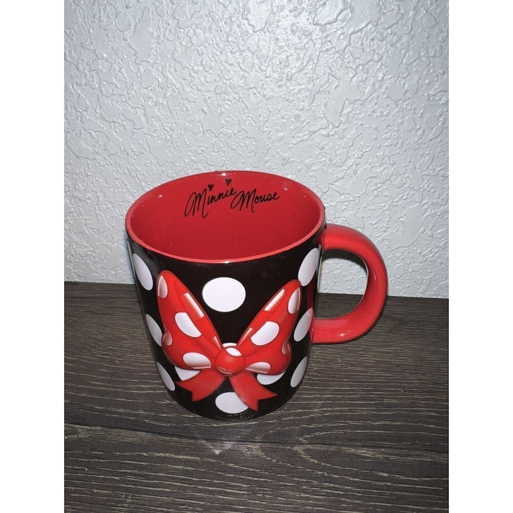 Disney Minnie Mouse Polka Dots Coffee Mug With 3D Red Bow Disney Parks - Picture 2 of 4